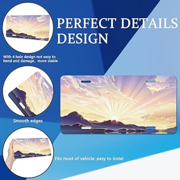 Sunrise Landscape License Plate, Beautiful Lake Mountain Metal Car Front License - Picture 4 of 6